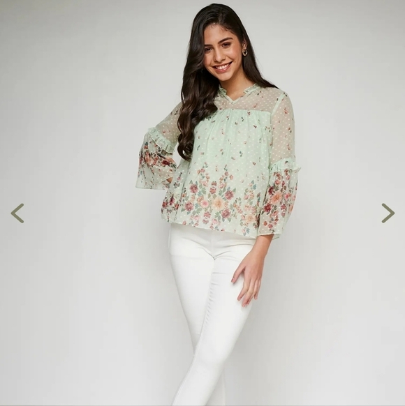 AND Light Green Floral Blouse Size 10 NWOT. - Picture 4 of 10